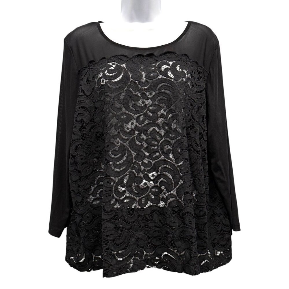 Rafaella‎ Black Sheer Floral Lace Mesh Tunic Over Top Elegant Career Womens PL